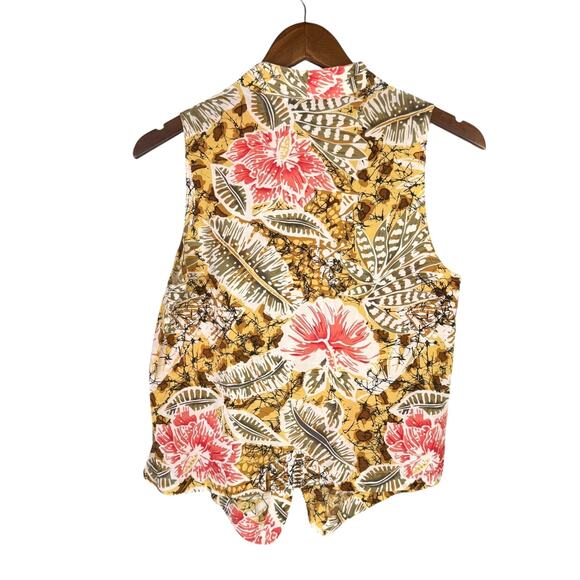 Casual Corner Vintage 100% Silk Yellow Tropical Floral Print Sleeveless Tank Top - Picture 8 of 9
